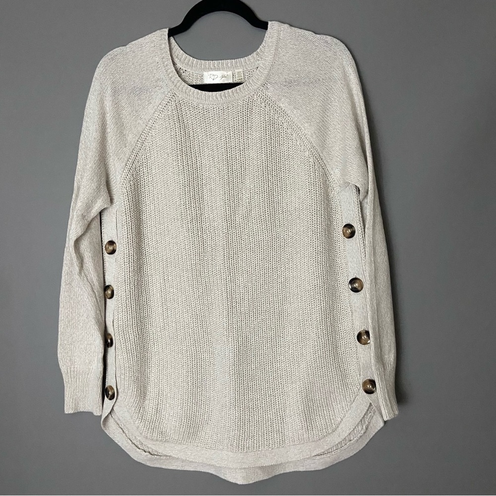 RD Style Rowca Side Button Cotton Blend Pullover - Oatmeal - Size large
